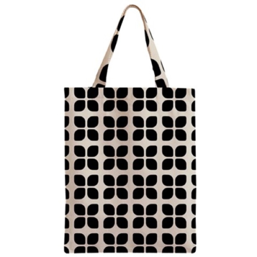 Retro Geometric Floral Canvas Tote - Black White
